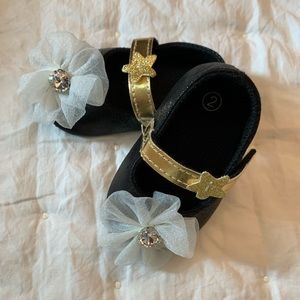 Black, white and gold sparkly baby mary janes